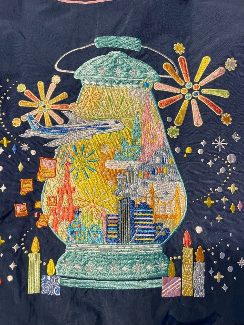 ANA + Ball & Chain Colab-Navy Tote with Pastel Embroidered Lantern